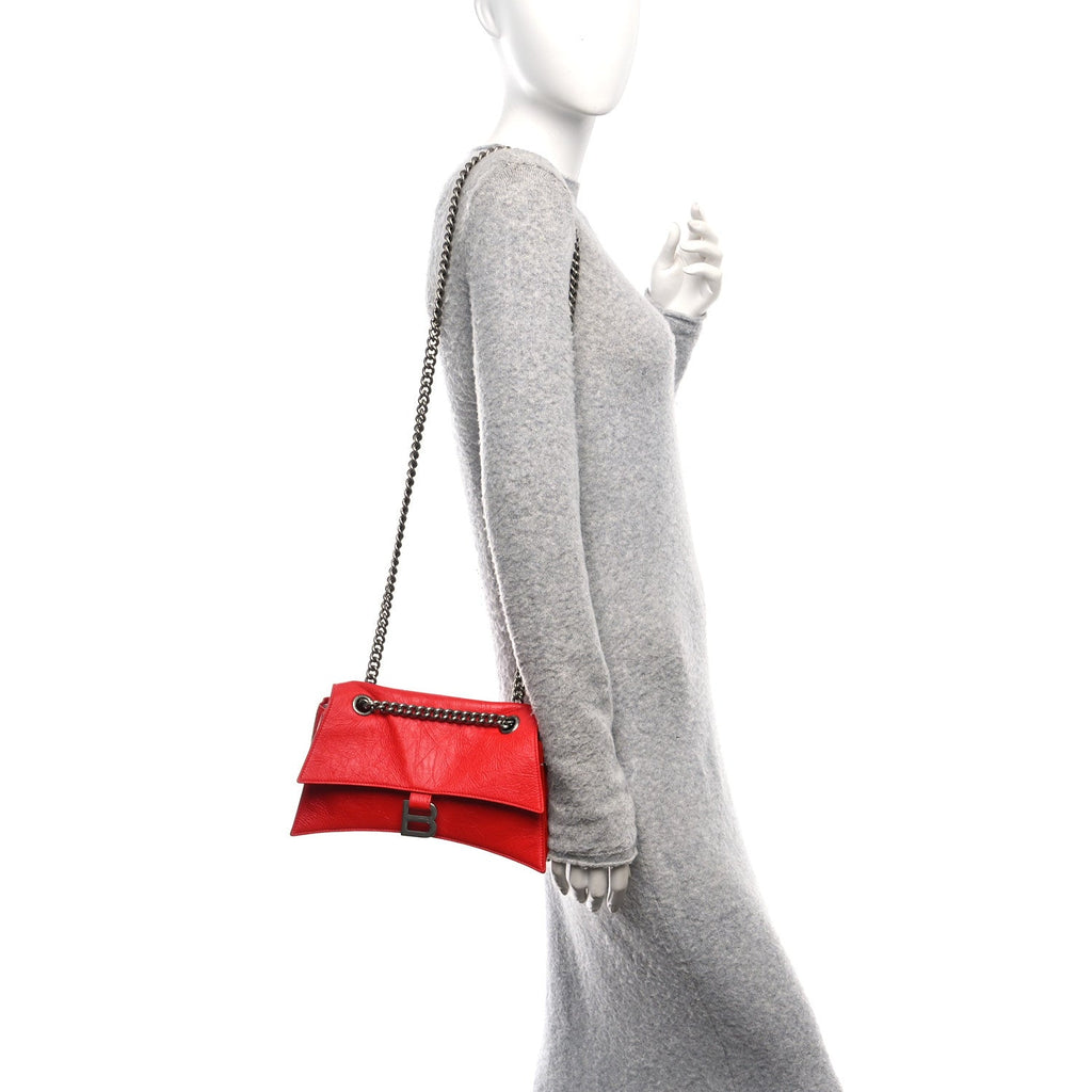 Balenciaga Arena Calfskin Small Crush Chain Bag Tomato Red