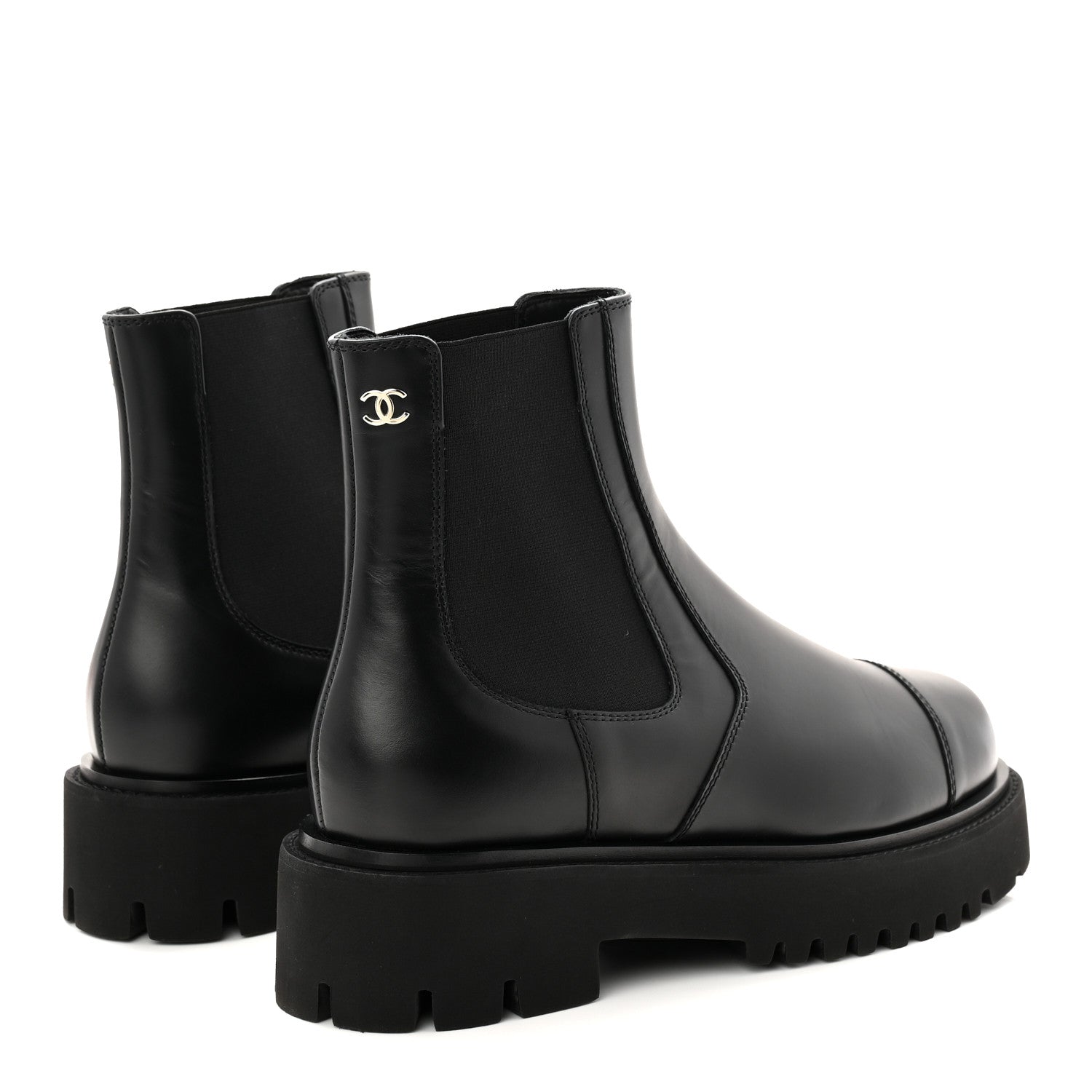 Chanel Calfskin Cap Toe CC Short Boots 39.5 Black