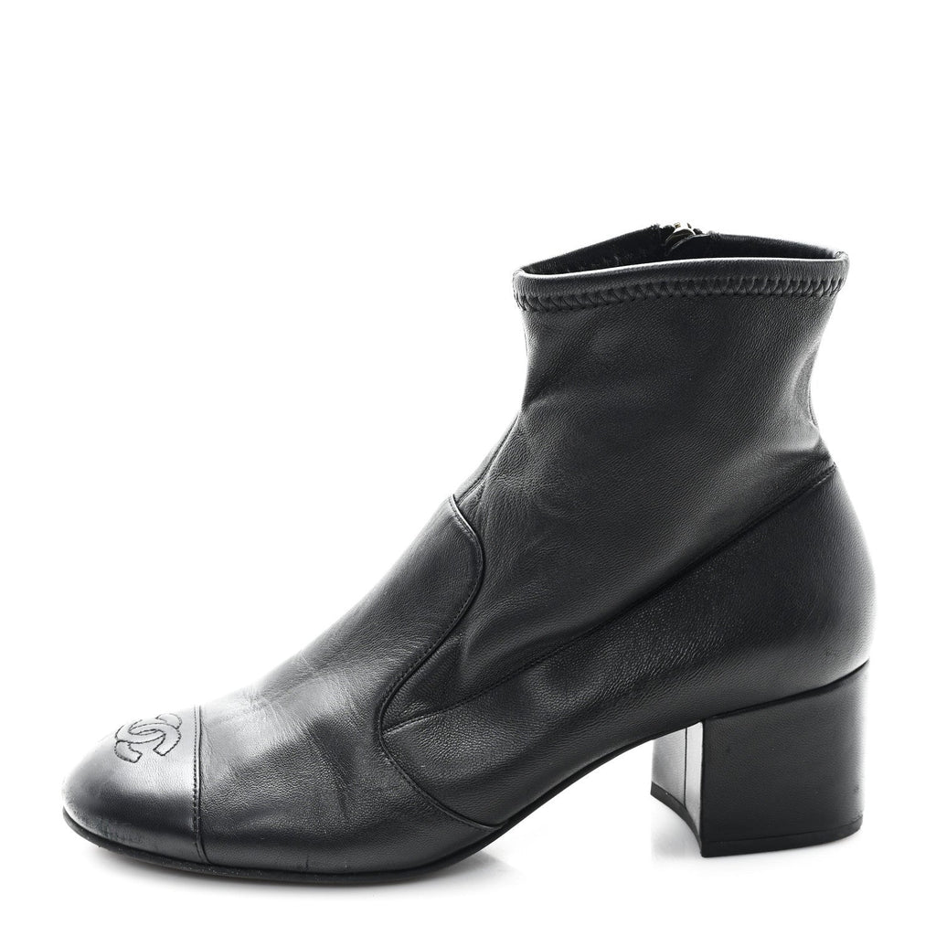 Chanel Stretch Lambskin Cap Toe CC Short Boots 39 Black
