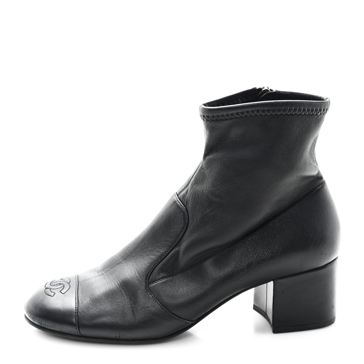 Chanel Stretch Lambskin Cap Toe CC Short Boots 39 Black