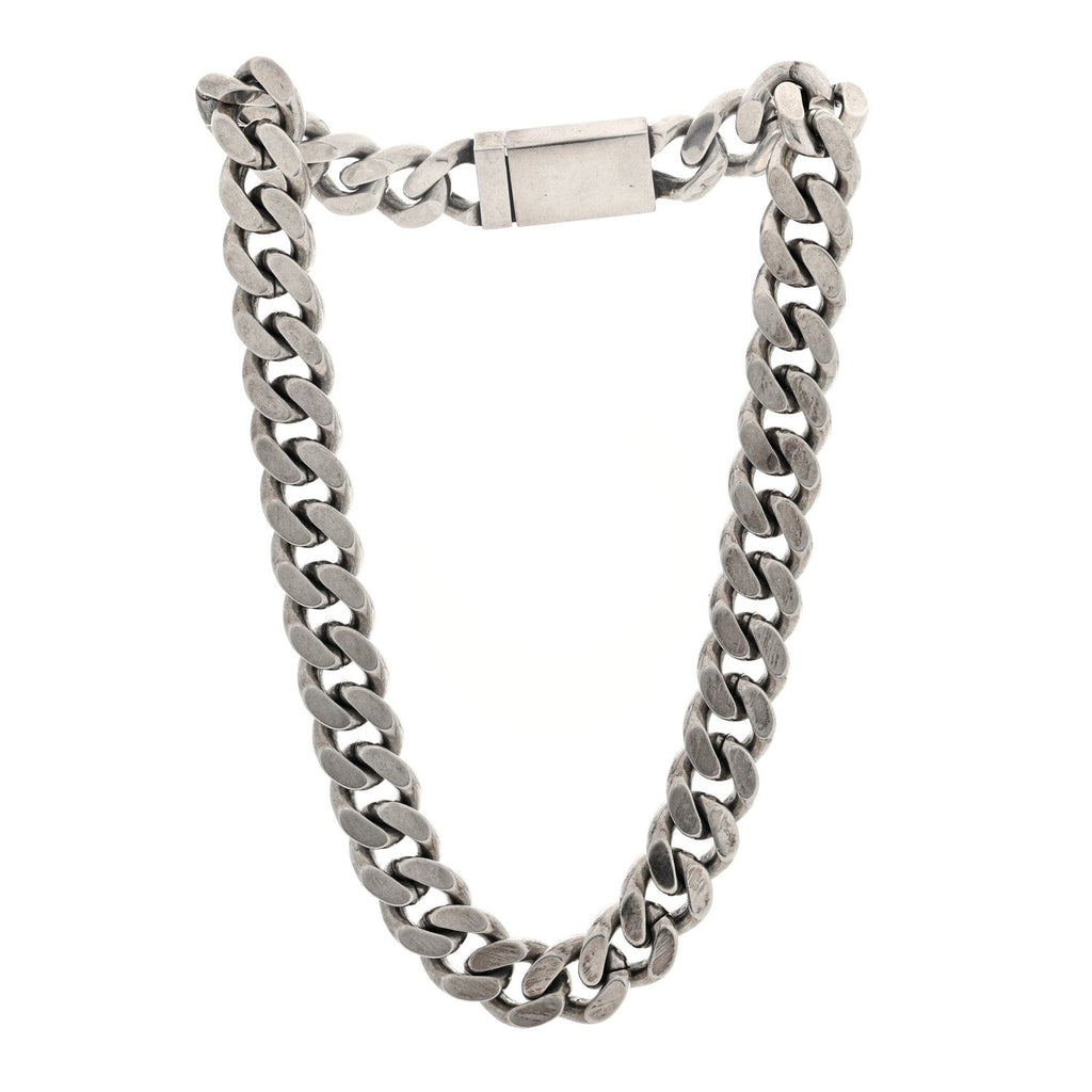 Saint Laurent Metal Curb Chain Necklace Oxidized Silver