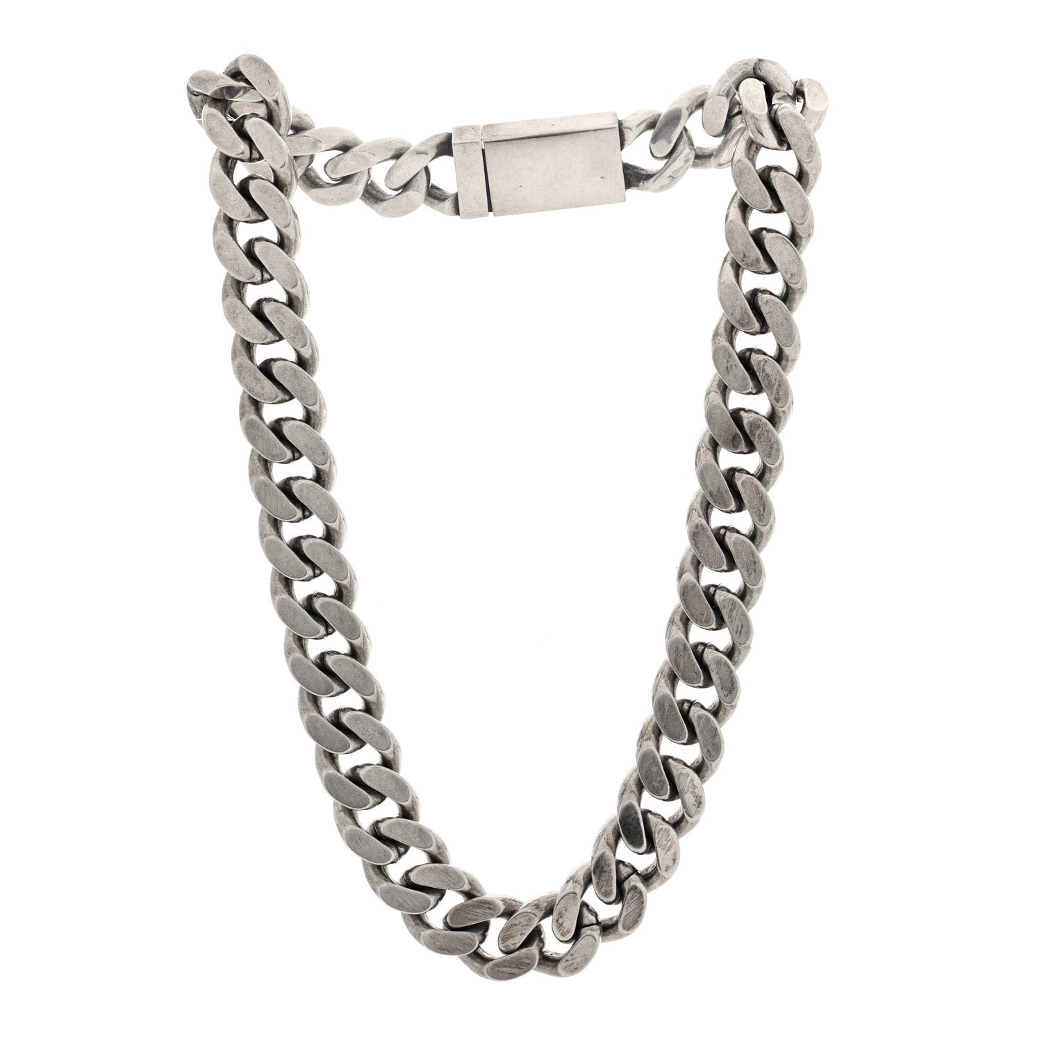 Saint Laurent Metal Curb Chain Necklace Oxidized Silver