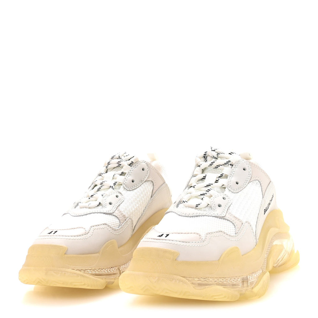 Balenciaga Fabric Mesh Clear Sole Womens Triple S Sneakers 41 White