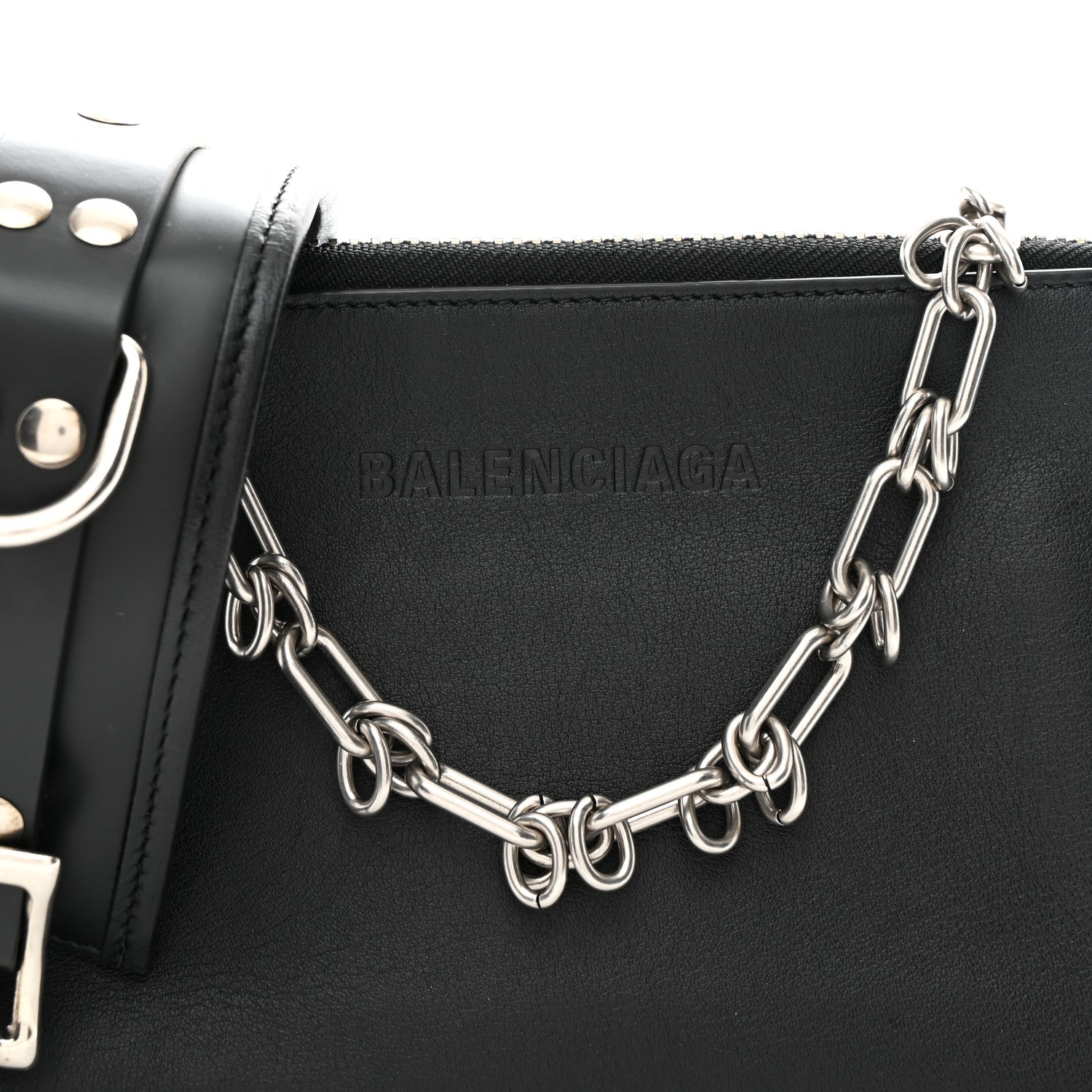 Balenciaga Calfskin Chain Cuff Wristlet Wallet Black