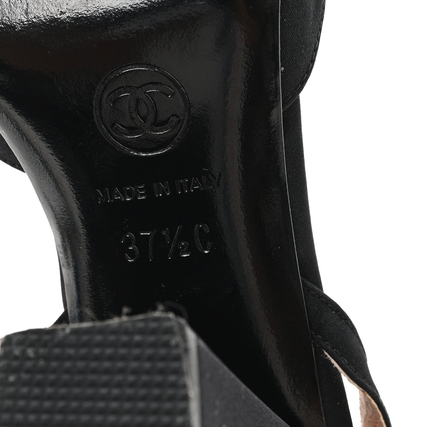 Chanel Satin Camelia Block Heels Sandals 37.5 Black