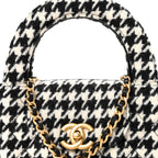 Chanel Tweed Houndstooth Quilted Nano Kelly Shopper Black White