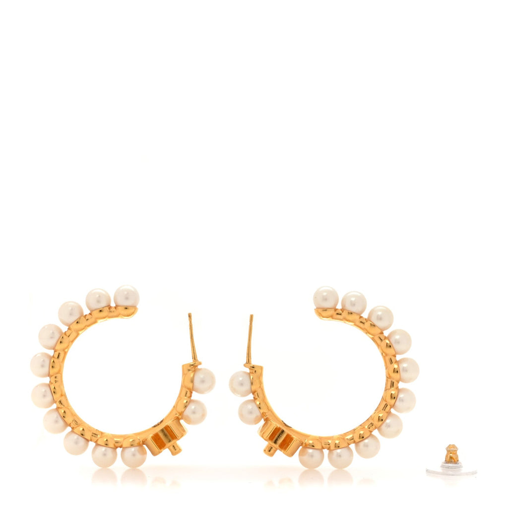 Chanel Pearl CC More Is More Small Hoop Earrings Gold