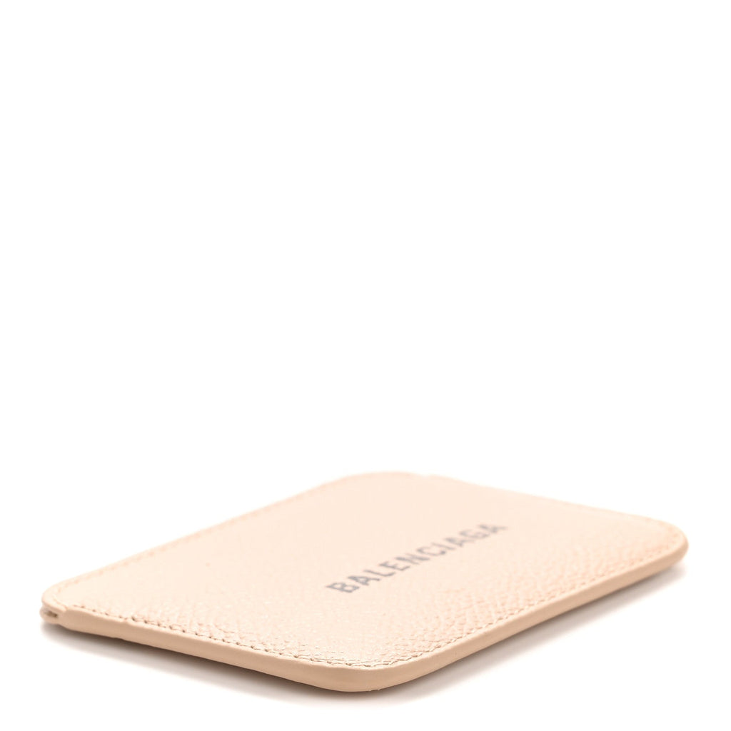 Balenciaga Grained Calfskin Logo Cash Rounded Card Holder Beige