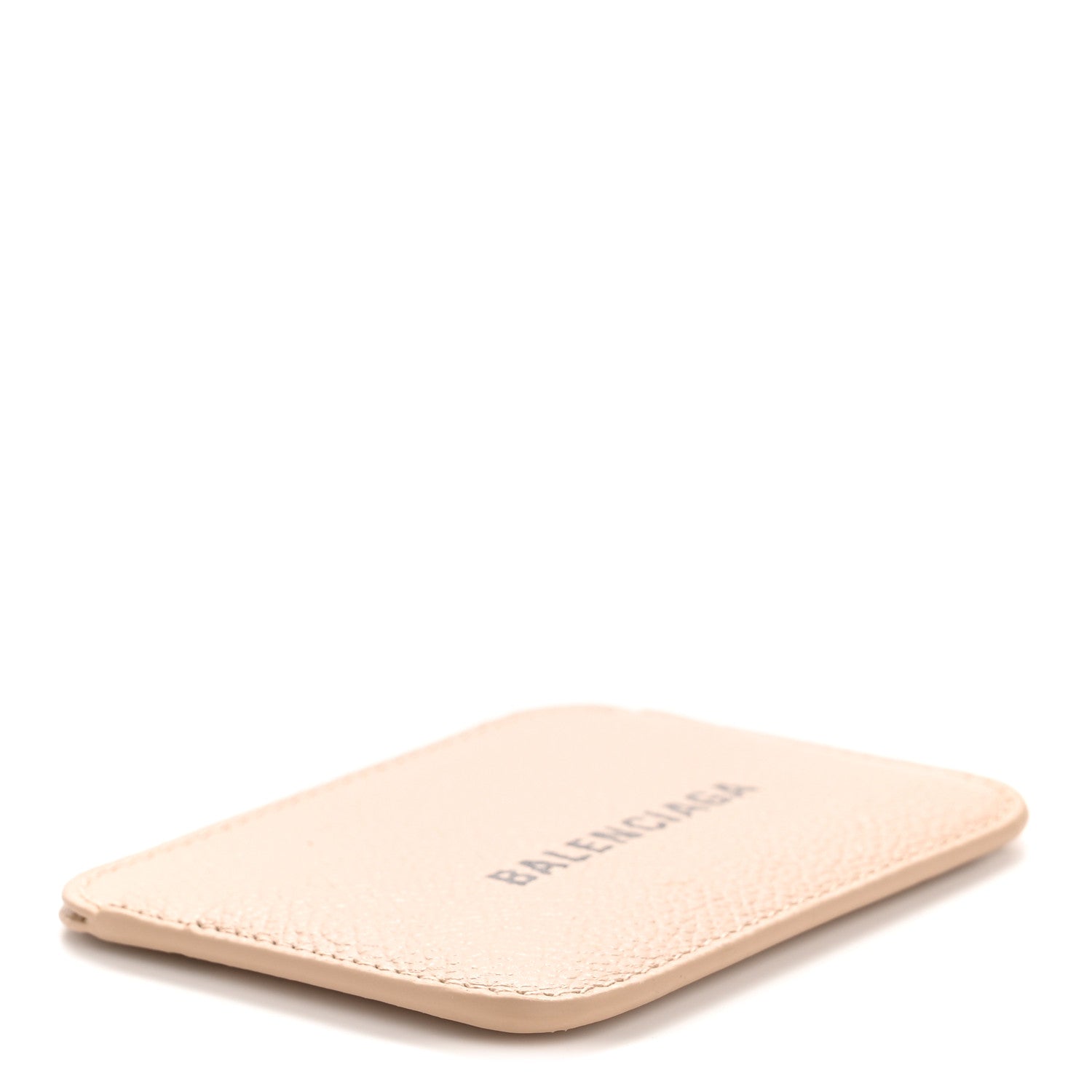 Balenciaga Grained Calfskin Logo Cash Rounded Card Holder Beige