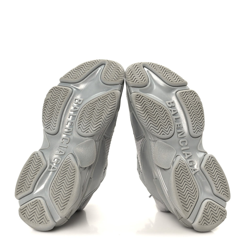 Balenciaga Metallic Fabric Mesh Womens Triple S Sneakers 39 Silver