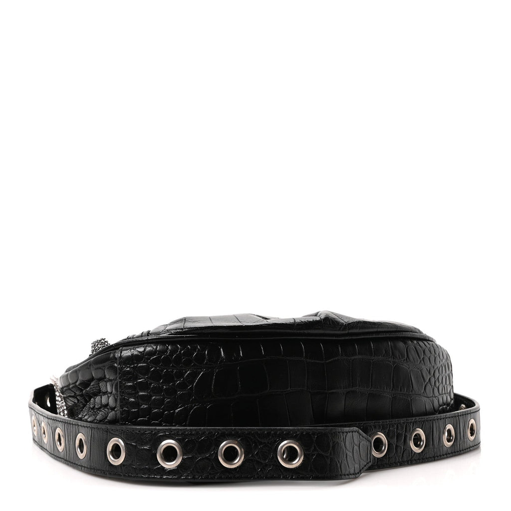 Balenciaga Extra Supple Calfskin Crystal Crocodile Embossed Le Cagole Shoulder Bag XS Black