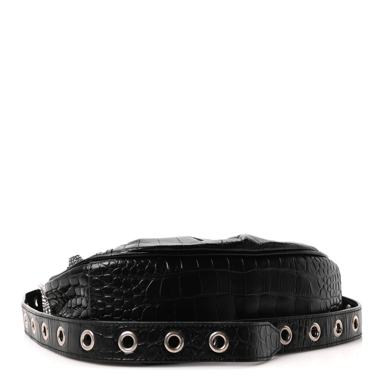 Balenciaga Extra Supple Calfskin Crystal Crocodile Embossed Le Cagole Shoulder Bag XS Black