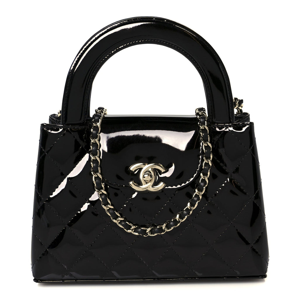 Chanel Mirror Calfskin Quilted Nano Kelly Shopper Black
