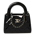Chanel Mirror Calfskin Quilted Nano Kelly Shopper Black