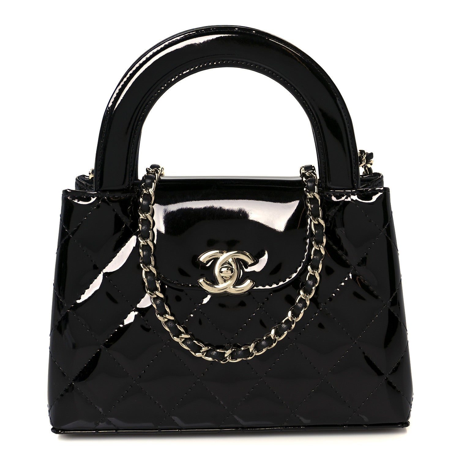 Chanel Mirror Calfskin Quilted Nano Kelly Shopper Black