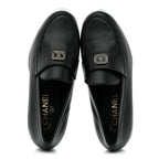 Chanel Lambskin Enamel CC Moccasin Loafers 37 Black