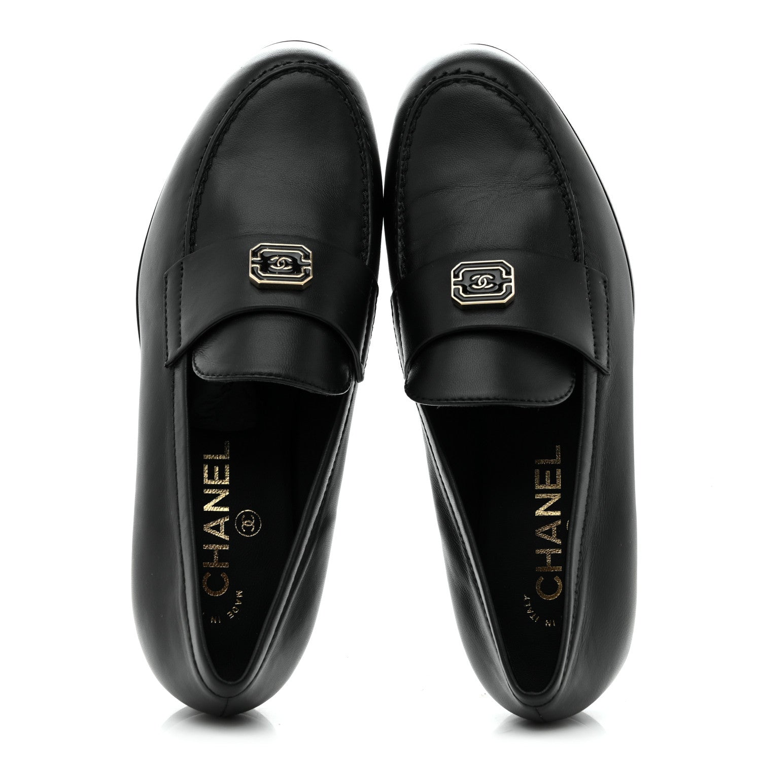 Chanel Lambskin Enamel CC Moccasin Loafers 37 Black
