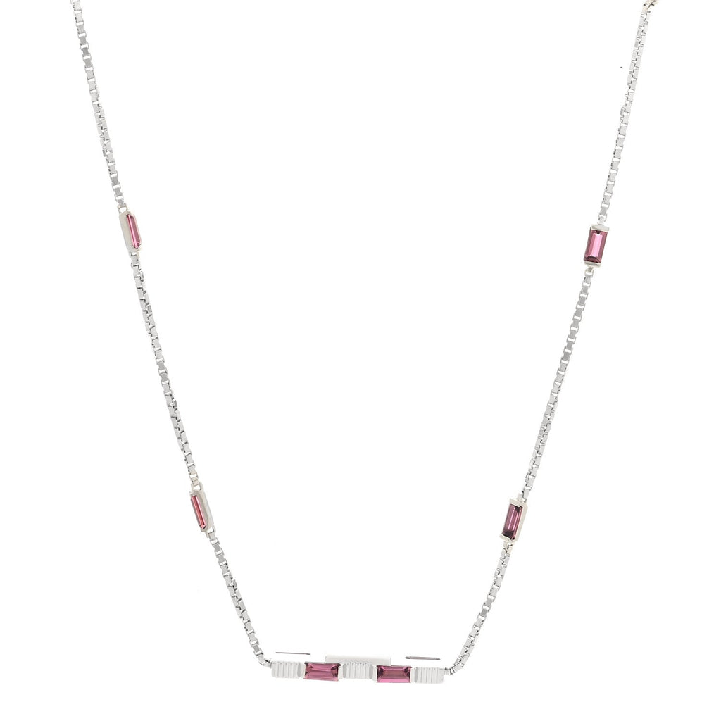 Gucci 18K White Gold Pink Tourmaline Link to Love Bar Necklace