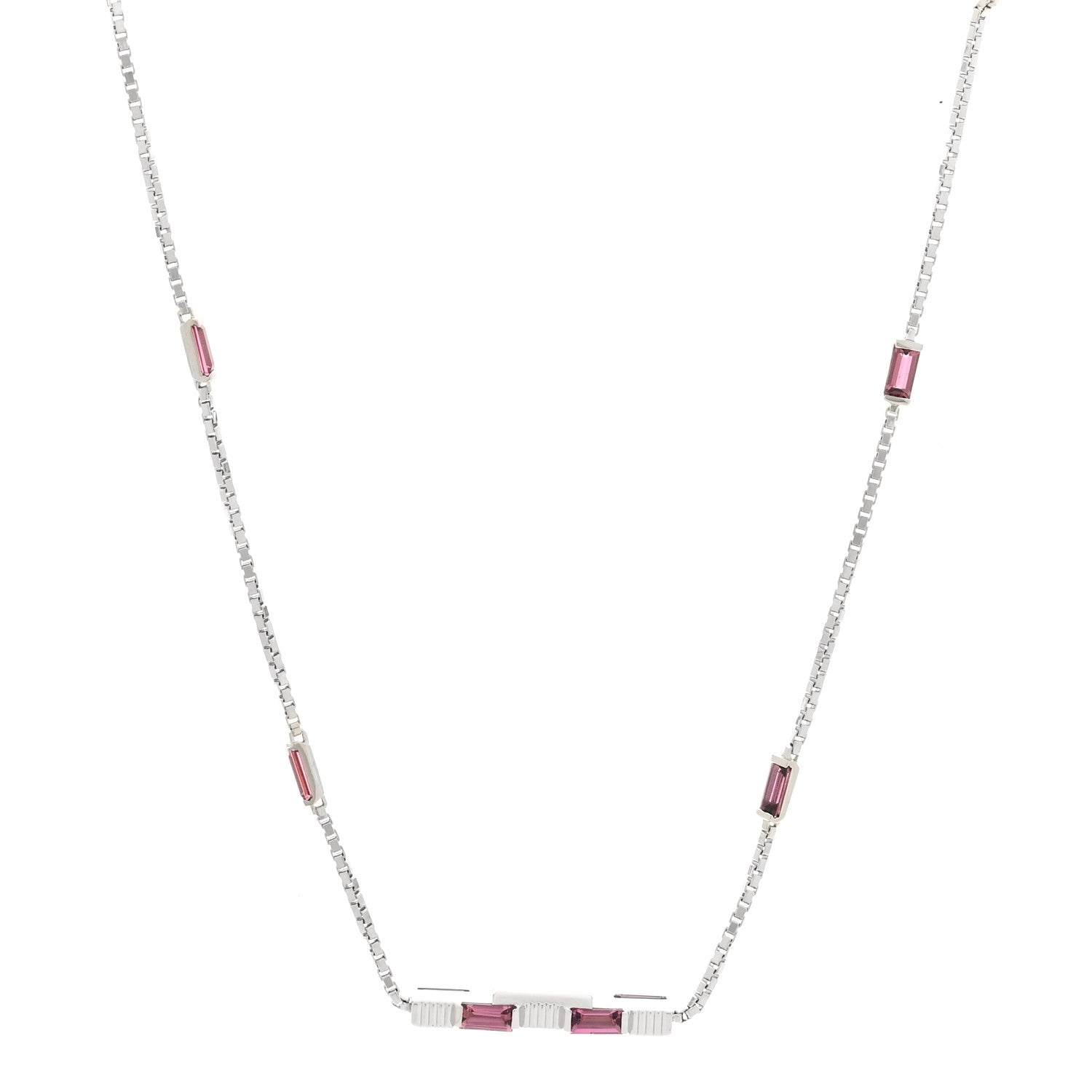 Gucci 18K White Gold Pink Tourmaline Link to Love Bar Necklace