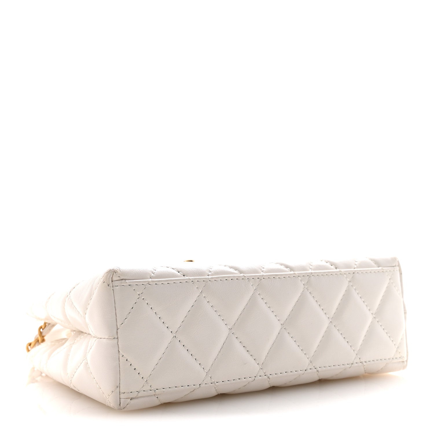 Chanel Shiny Aged Calfskin Quilted Nano Kelly Shopper White