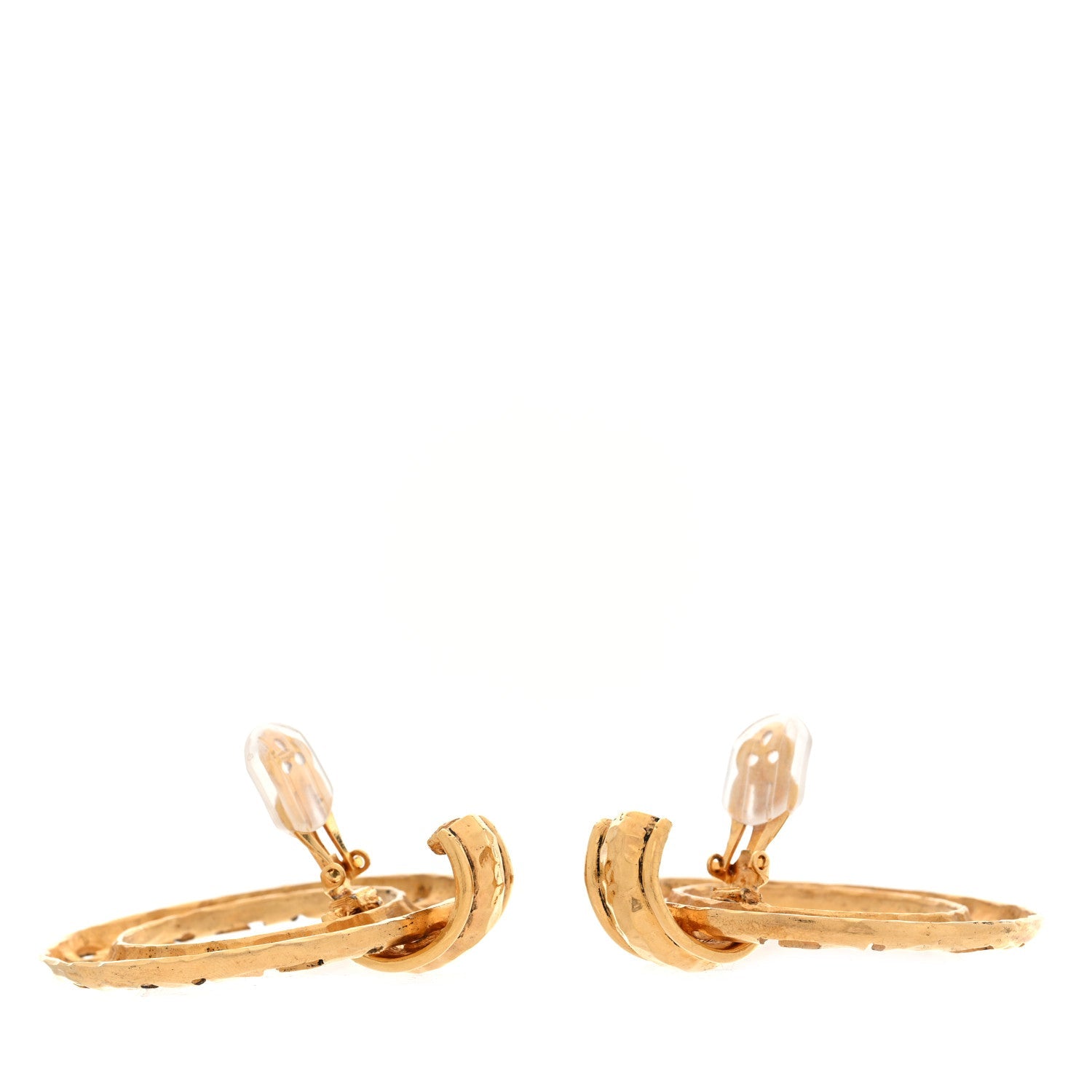 Chanel Hammered Metal Logo Cut Out Door Knocker Clip On Earrings Gold