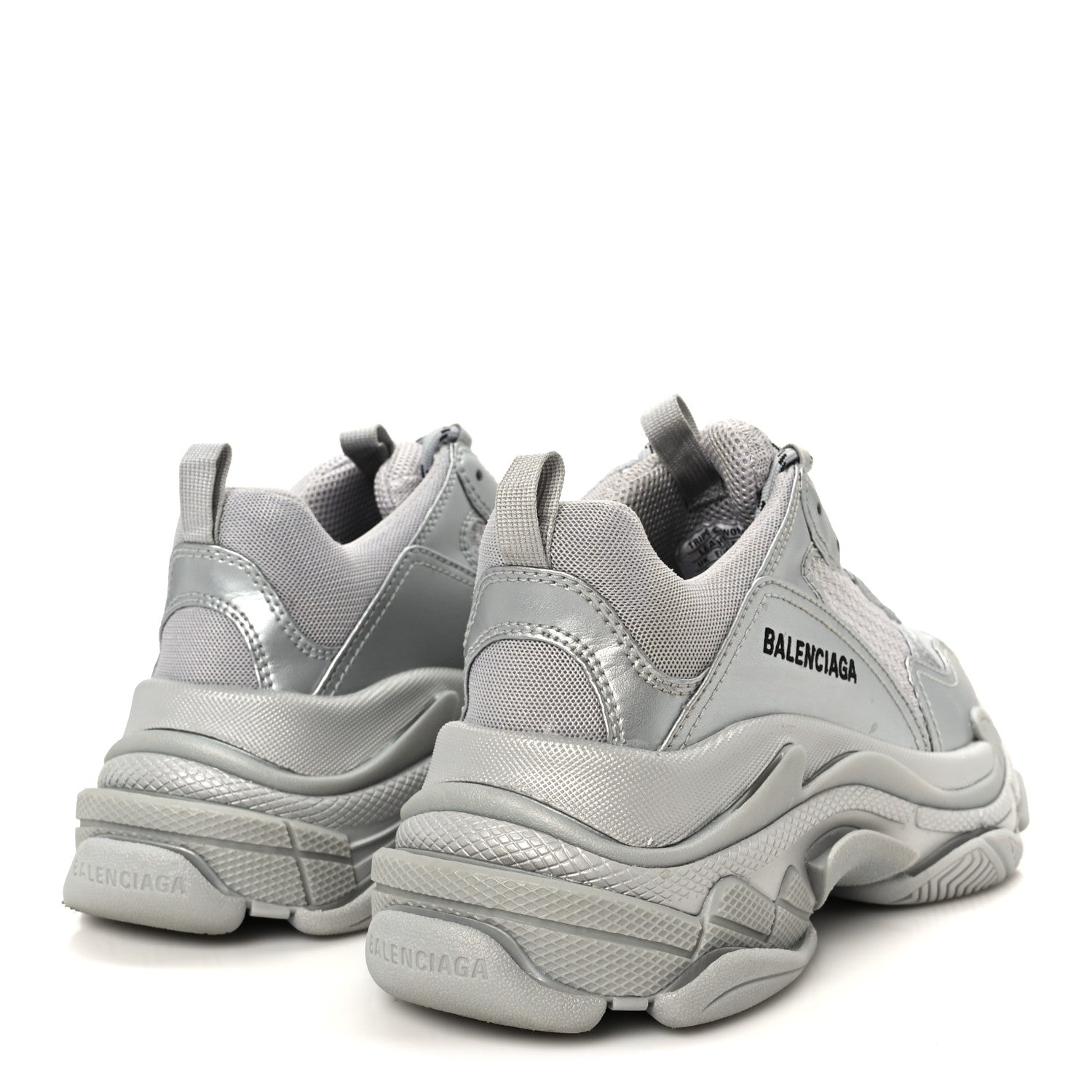 Balenciaga Metallic Fabric Mesh Womens Triple S Sneakers 39 Silver