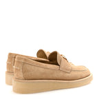 Chanel Suede Calfskin Pearl CC Moccasin Loafers 36.5 Dark Beige