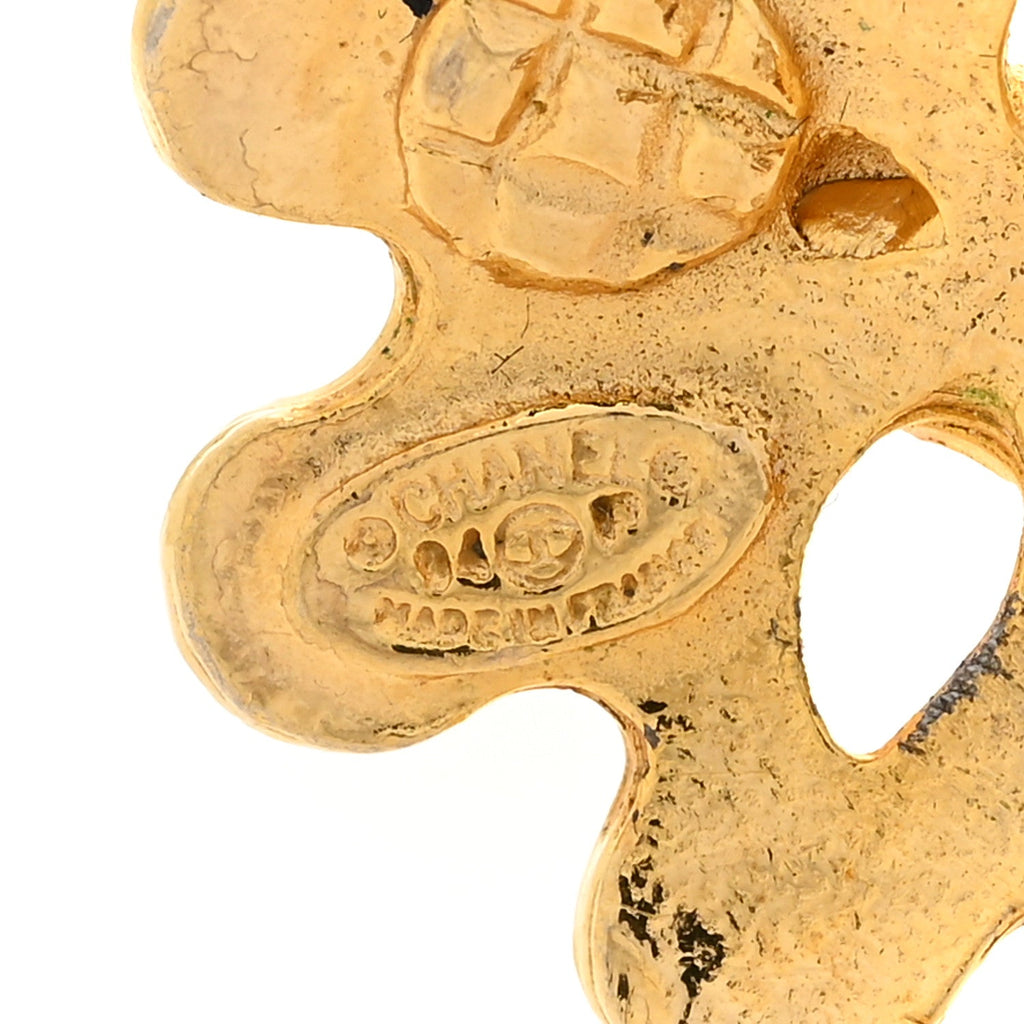 Chanel Metal Flower CC Clip On Earrings Gold