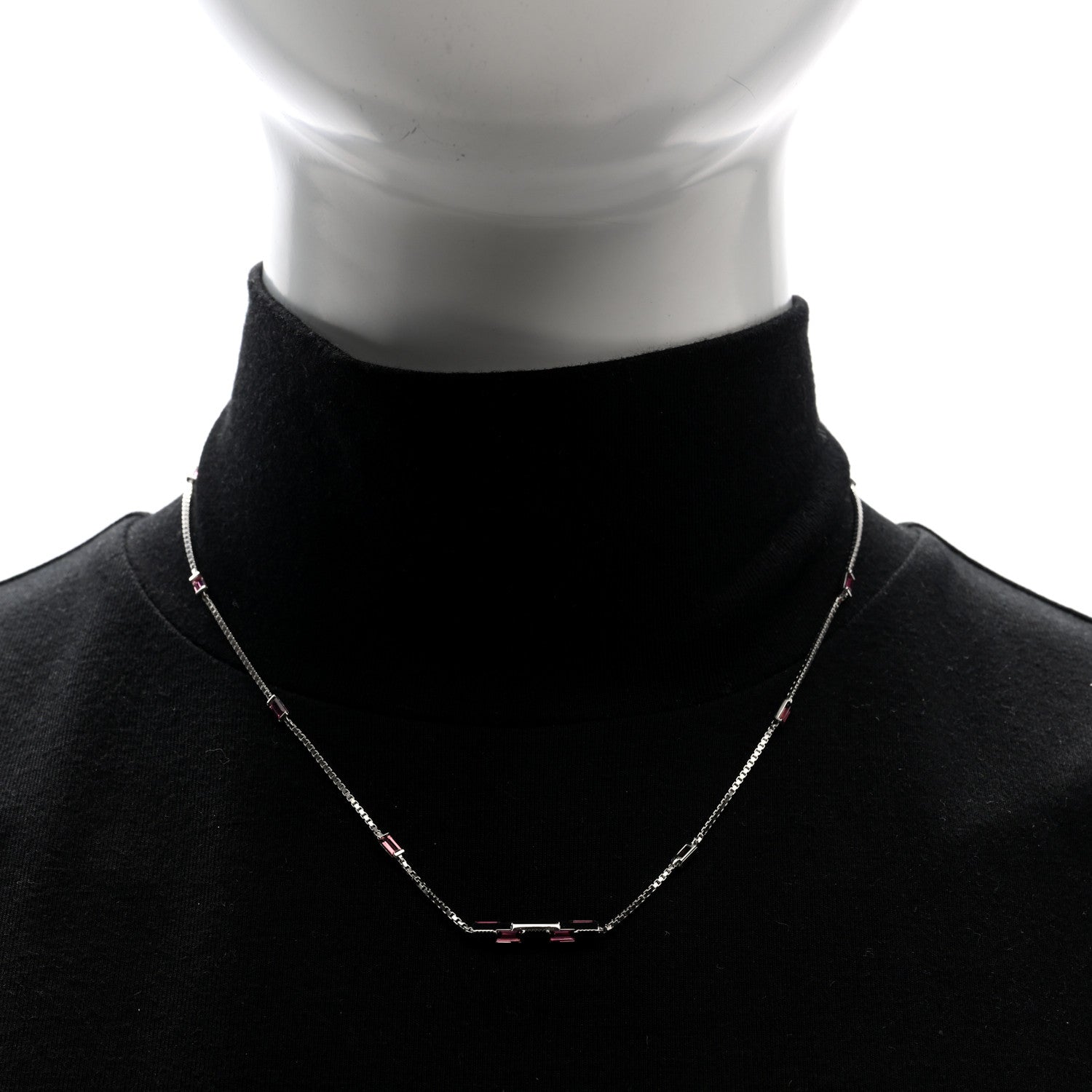 Gucci 18K White Gold Pink Tourmaline Link to Love Bar Necklace