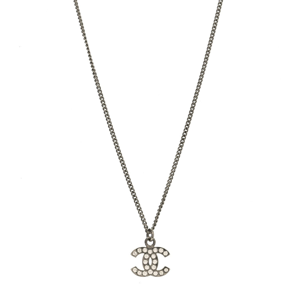Chanel Crystal Timeless CC Necklace Silver