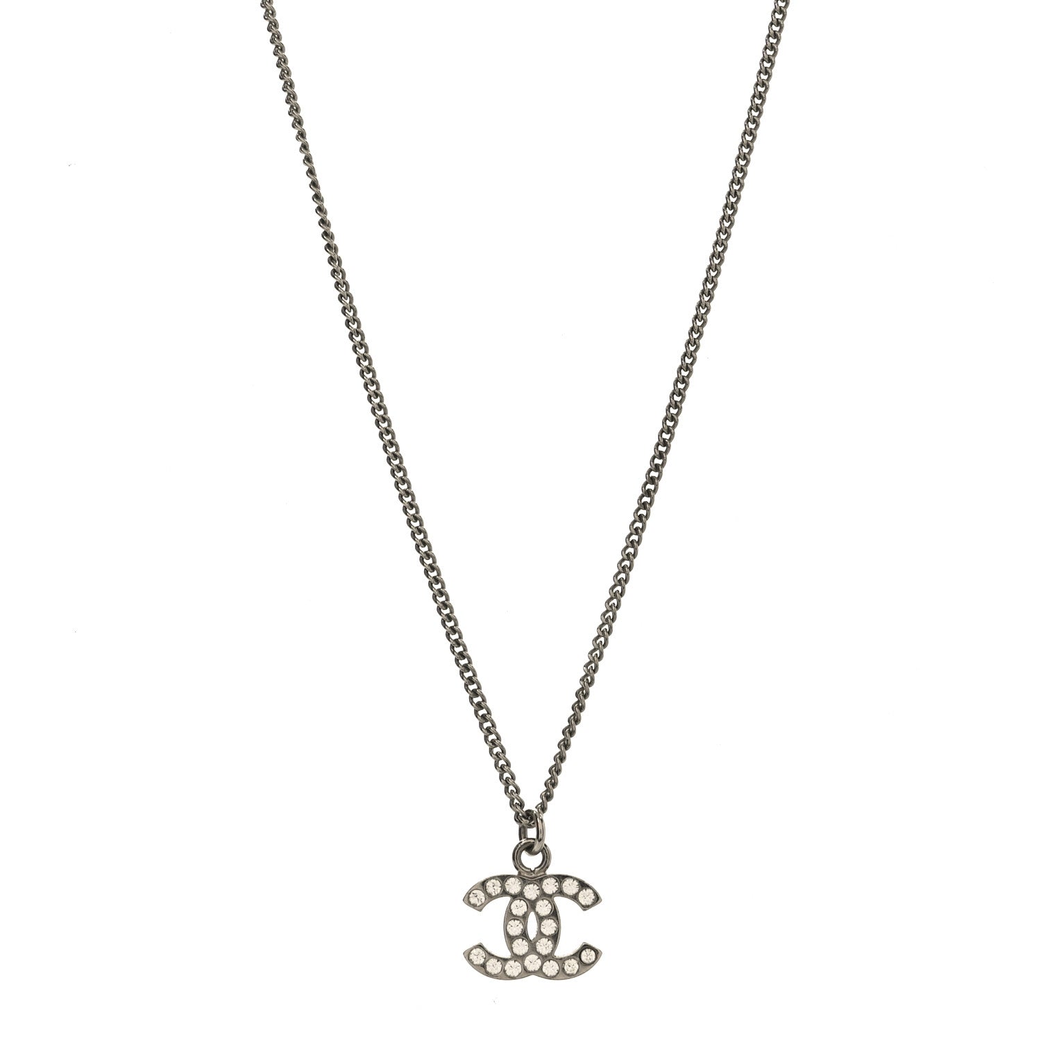 Chanel Crystal Timeless CC Necklace Silver