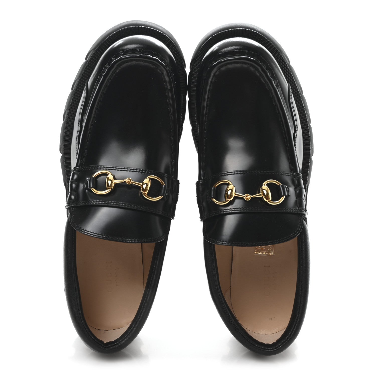 Gucci Magnum Calfskin Nappa Samoa Womens Horsebit Platform Chunky Lug Sole 40mm Loafers 41 Black