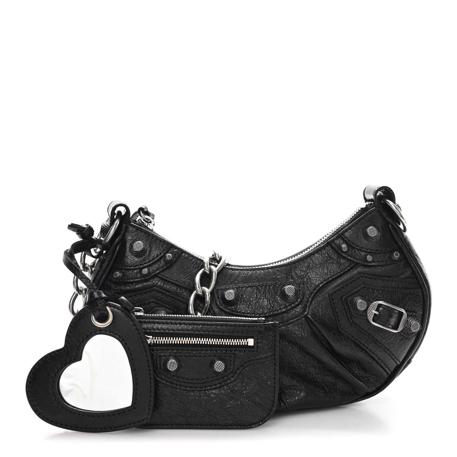 Balenciaga Agneau Arena Le Cagole Chain Shoulder Bag XS Black