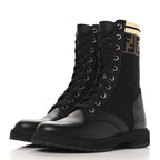 Fendi Calfskin Stretch Fabric Rockoko Biker Boots 36.5 Tobacco Black Marino