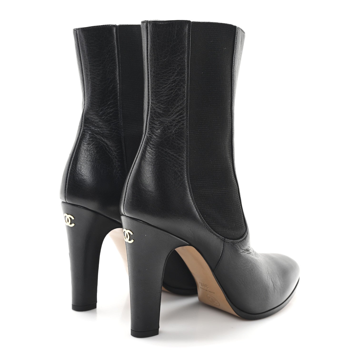 Chanel Calfskin Interlocking CC Calf Boots 38.5 Black