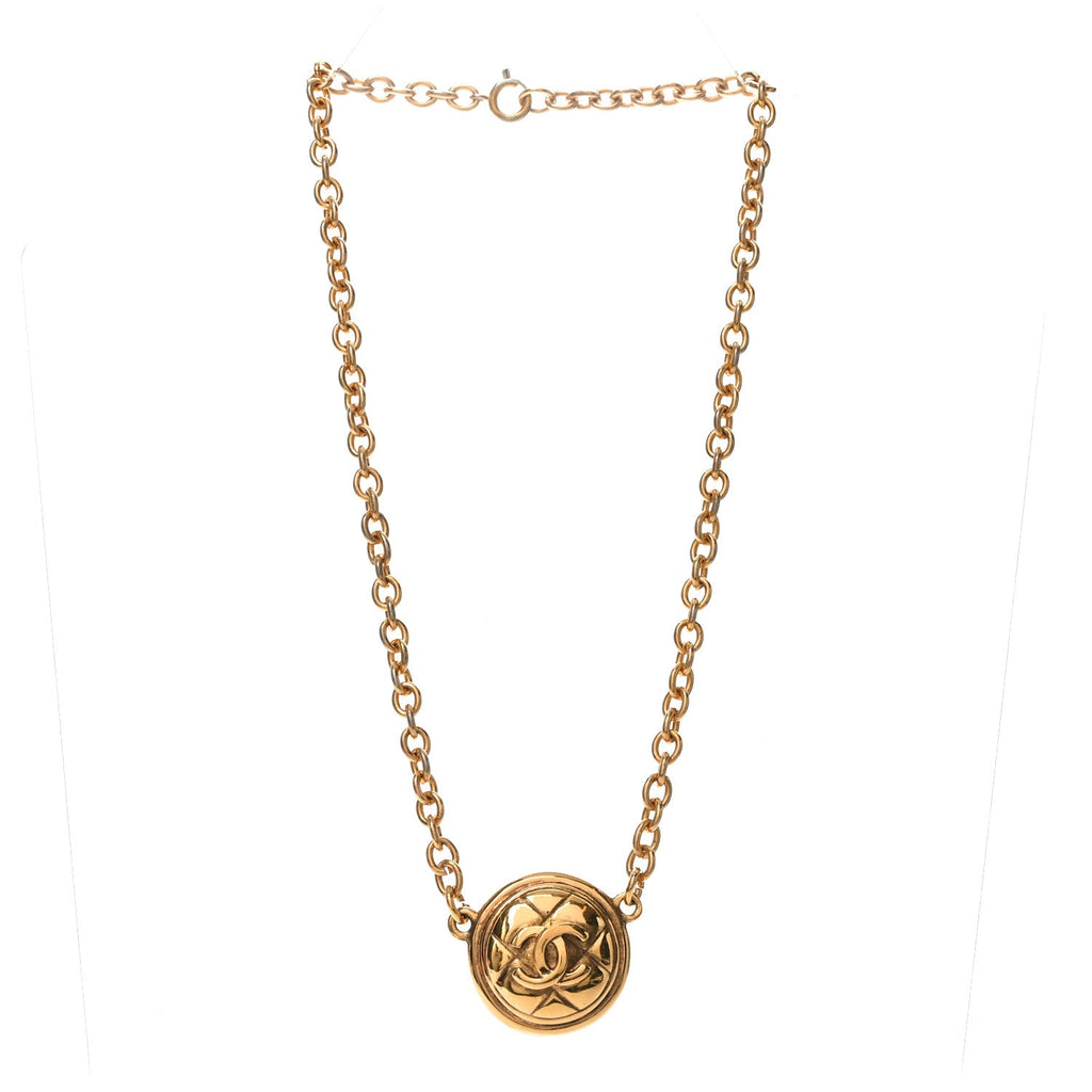 Chanel Quilted CC Pendant Chain Necklace Gold