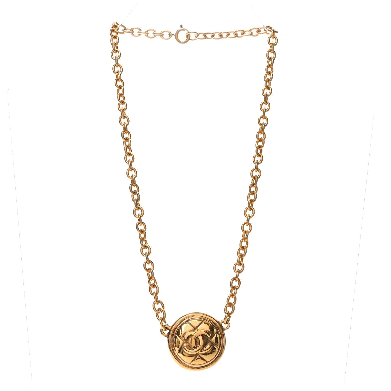 Chanel Quilted CC Pendant Chain Necklace Gold