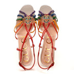 Gucci Calfskin Crystal GG Isa Ankle Strap Mid Heel Sandals 37 Multicolor