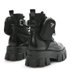 Prada Spazzolato Rois Nylon Metal Triangle Logo Monolith Pouch Pocket 55mm Boots 37 Black
