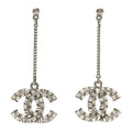 Chanel Crystal Baguette CC Drop Earrings Silver