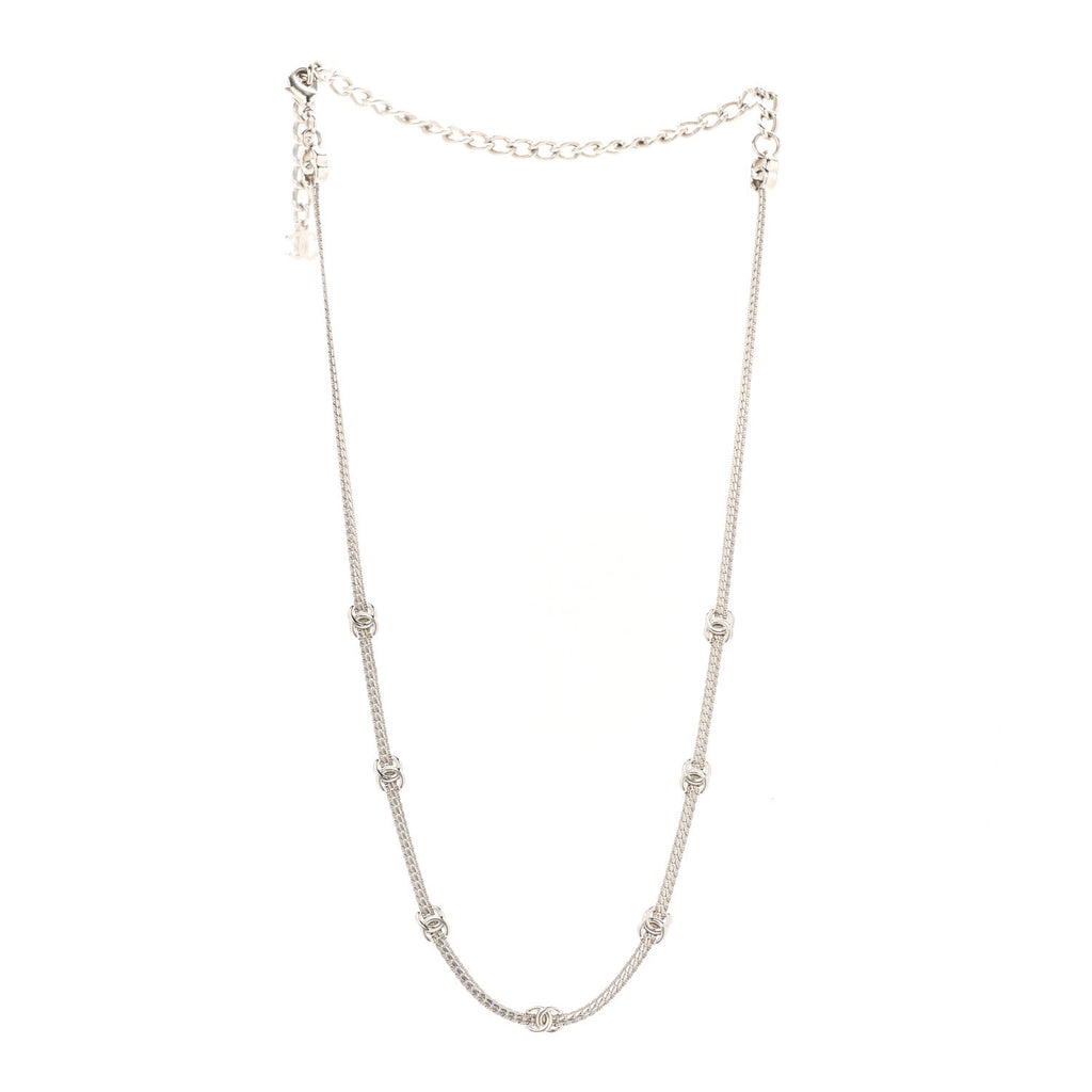 Chanel Metal CC Short Chain Necklace Silver