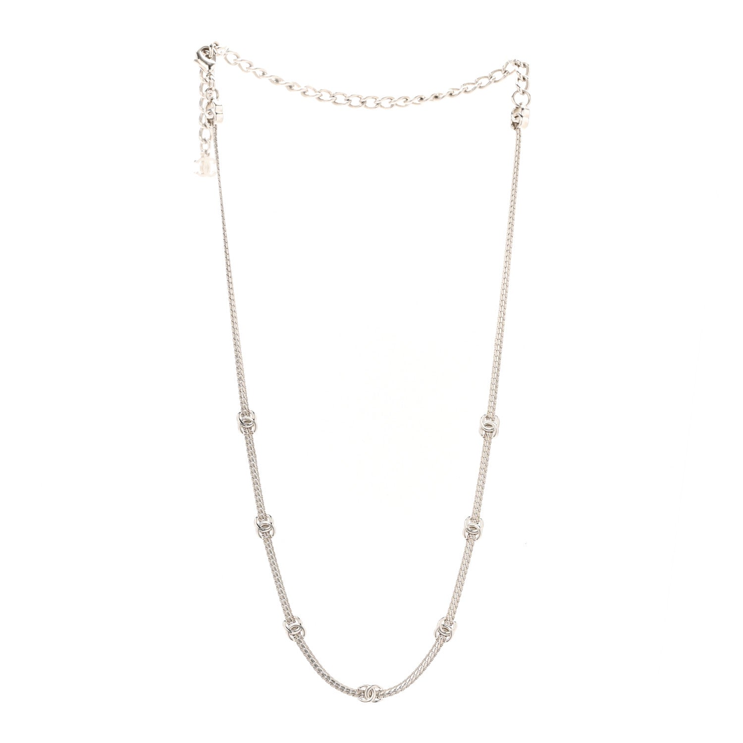 Chanel Metal CC Short Chain Necklace Silver