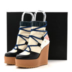 Chanel Fabric Lambskin Calfskin Runway Wedge Short Platform Boots 36 Blue White Pink