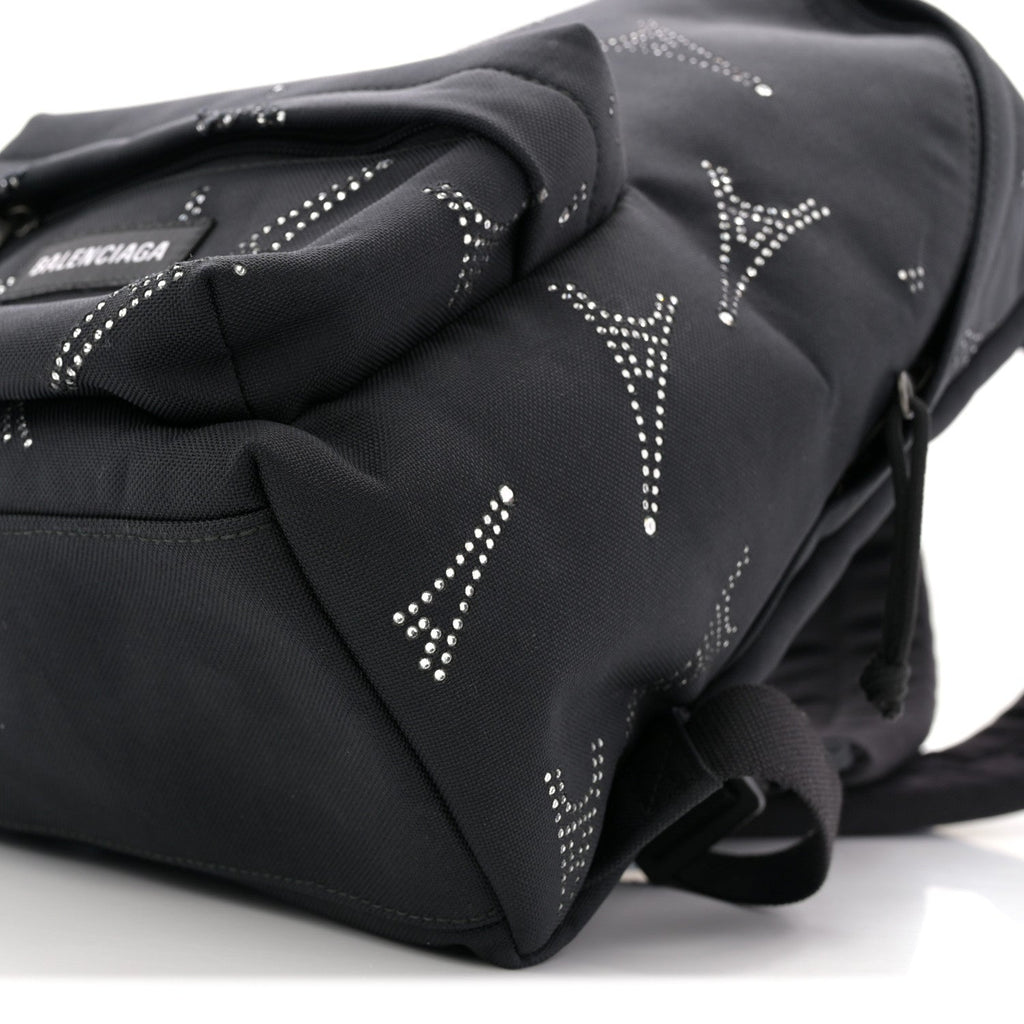Balenciaga Canvas Crystal Embellished Eiffel Tower Explorer Backpack S Black