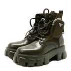 Prada Spazzolato Rois Re-Nylon Metal Triangle Logo Monolith Pouch Pocket 55mm Boots 41 Militare