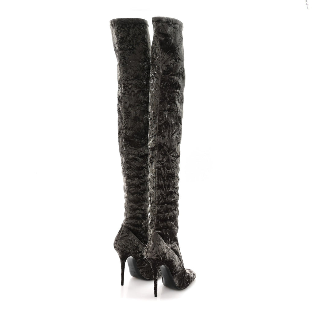 Saint Laurent Velvet Ella Knee High Boots 39.5 Bella Green
