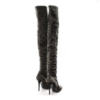 Saint Laurent Velvet Ella Knee High Boots 39.5 Bella Green