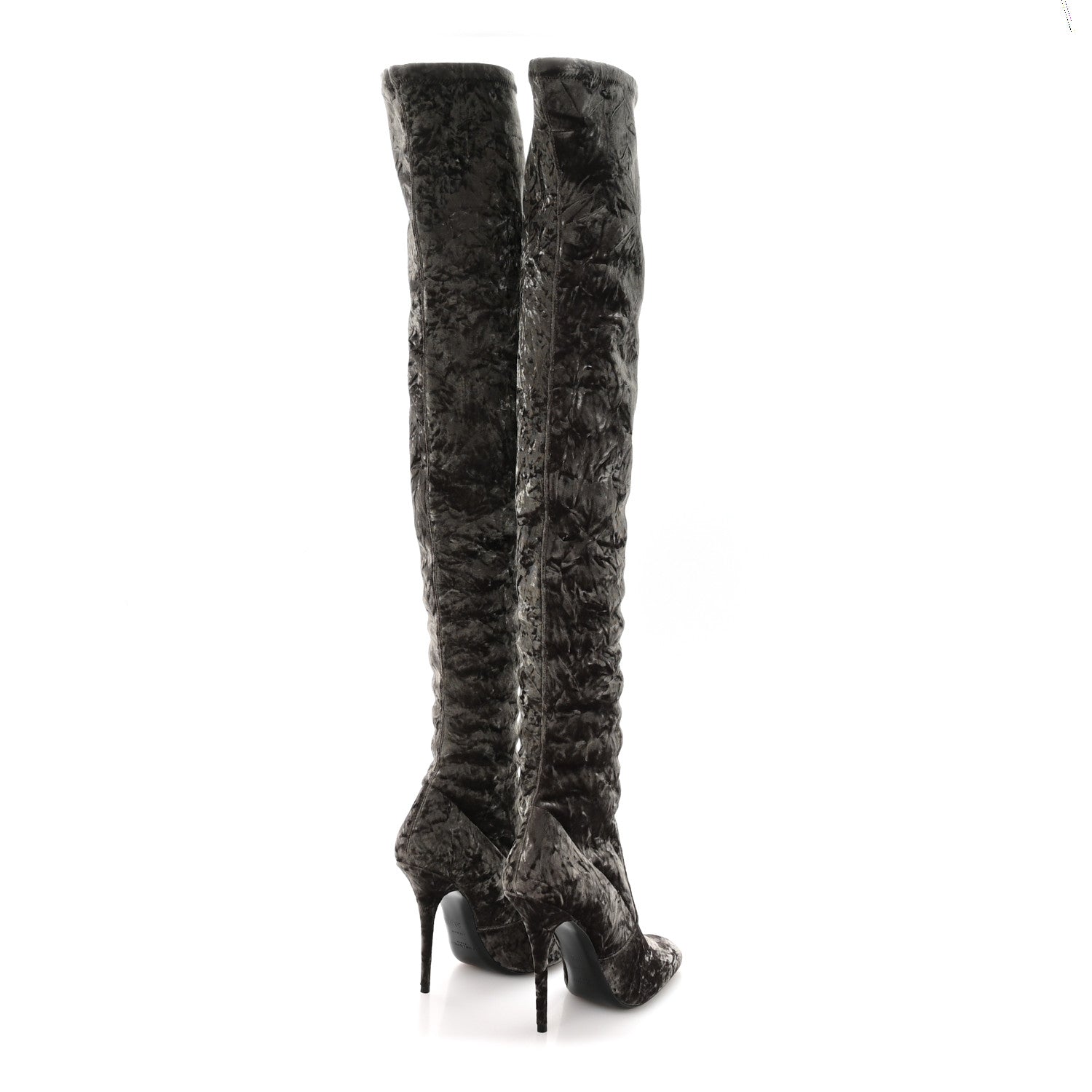 Saint Laurent Velvet Ella Knee High Boots 39.5 Bella Green