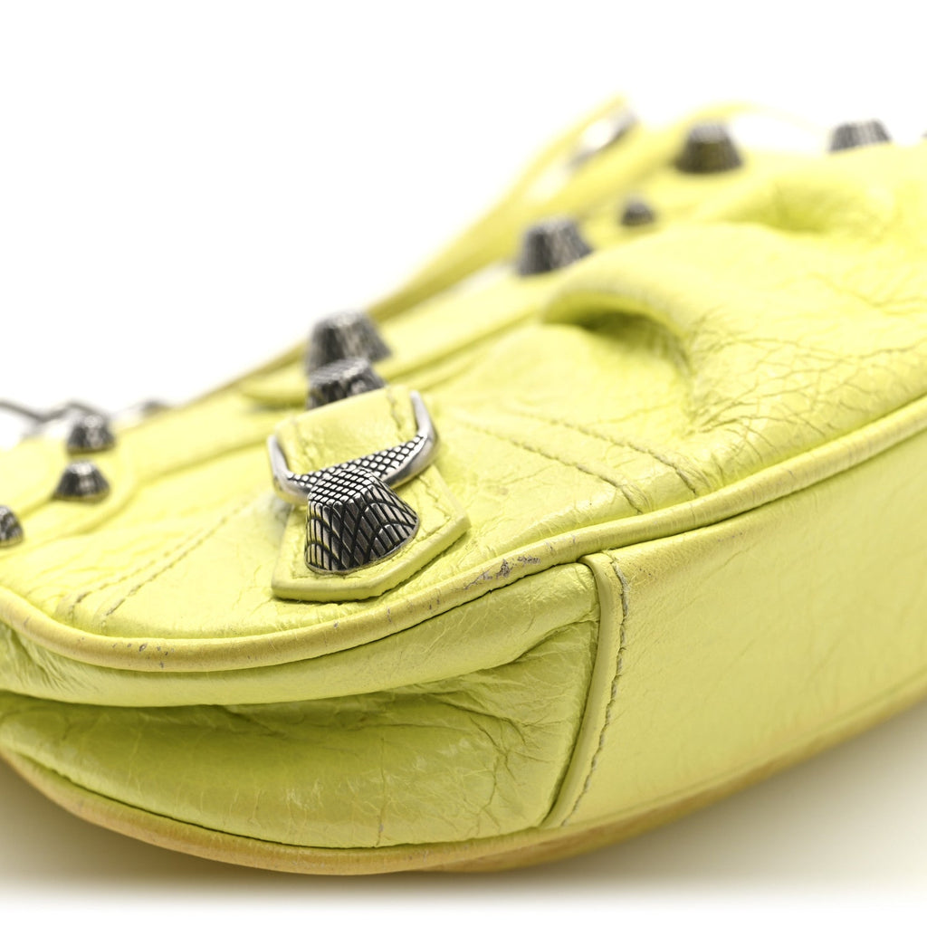 Balenciaga Agneau Arena Le Cagole Mini Purse With Chain Lime