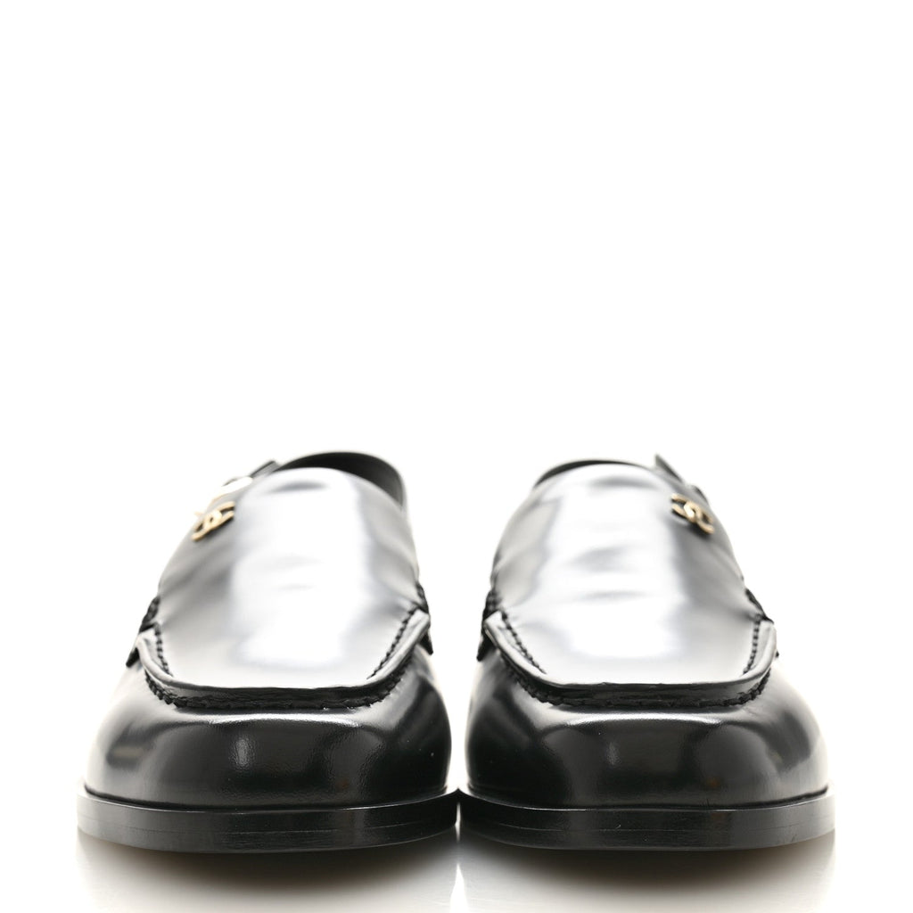 Chanel Shiny Calfskin Slingback Loafers 39.5  Black